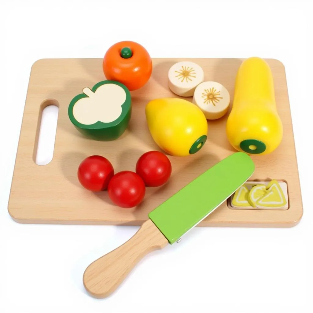 Wooden Toy Food Set with Cutting Board and Play Knife