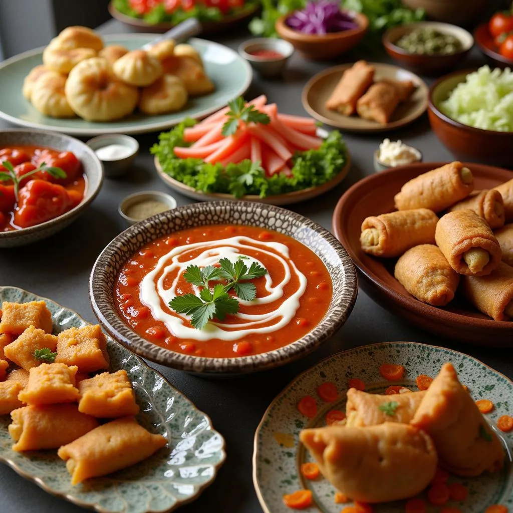 A table laden with traditional Ukrainian dishes