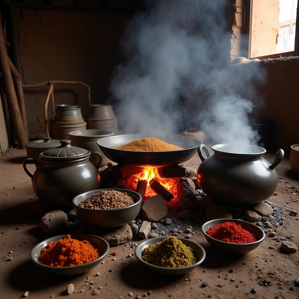 Traditional Wadi Food Cooking Over Open Fire