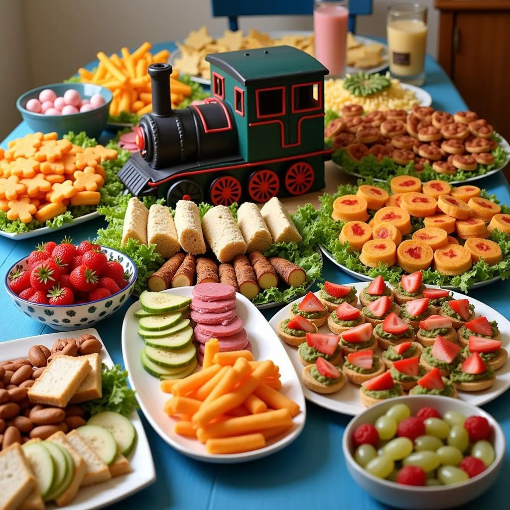 Train-Themed Birthday Party Food Spread