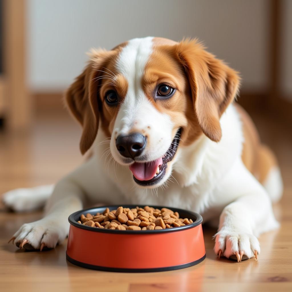  Dog eating from bowl