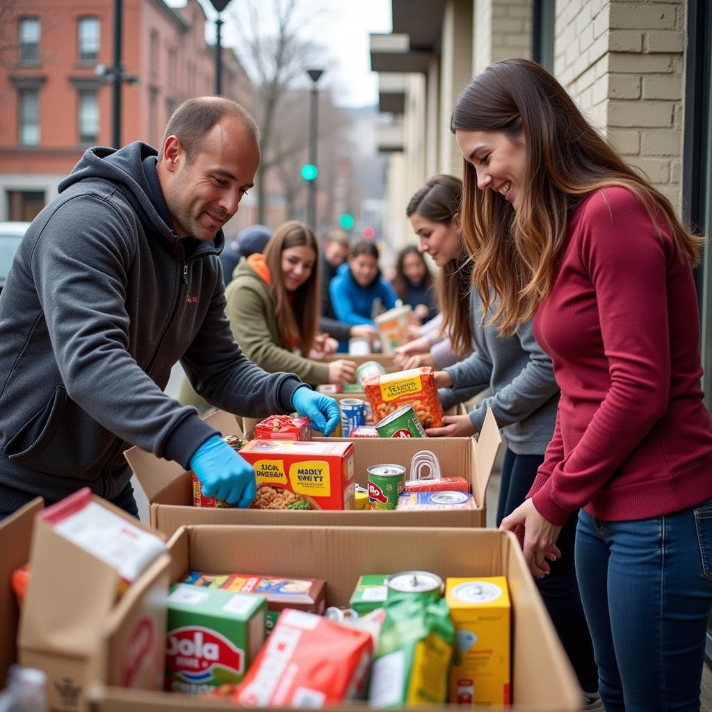 Community members dropping off food donations