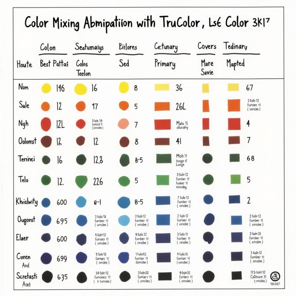 TruColor Food Coloring Mixing Chart