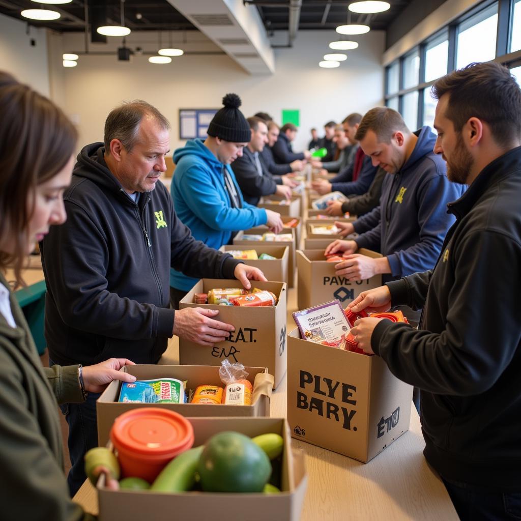 Community members donating food and money at a Tukwila food bank