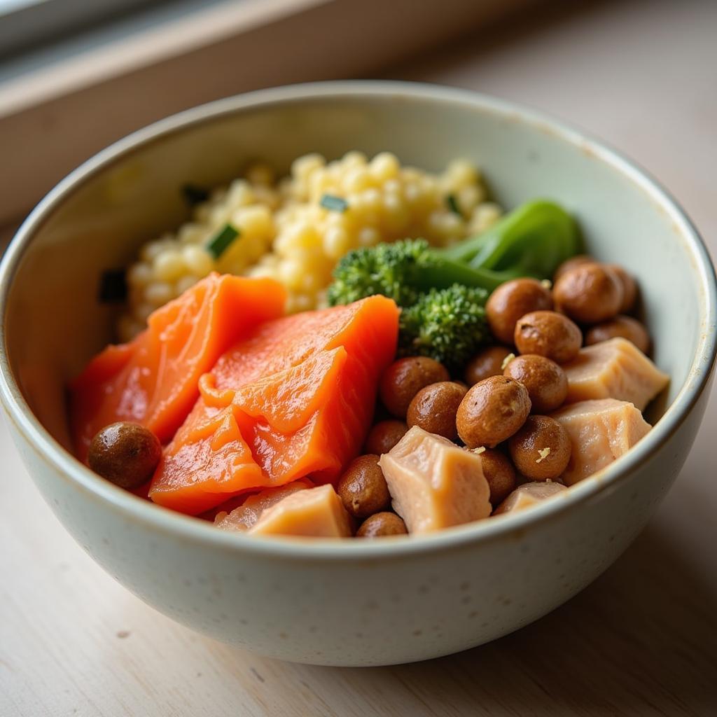 Cat food ingredients in a bowl