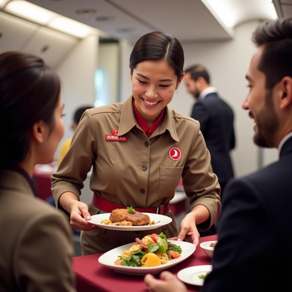 Turkish Airlines Cabin Crew Serving Meal with a Smile