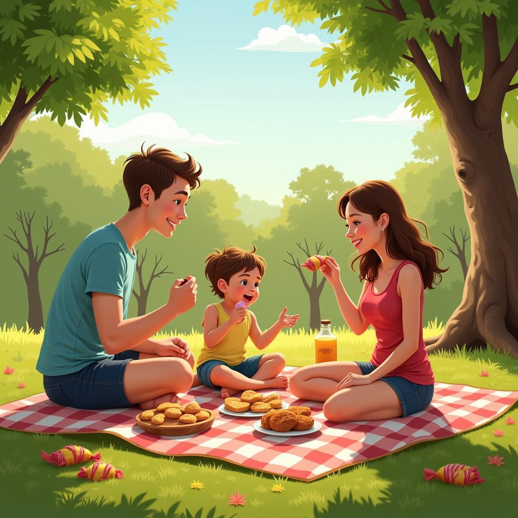 Family Enjoying Twisties at a Picnic