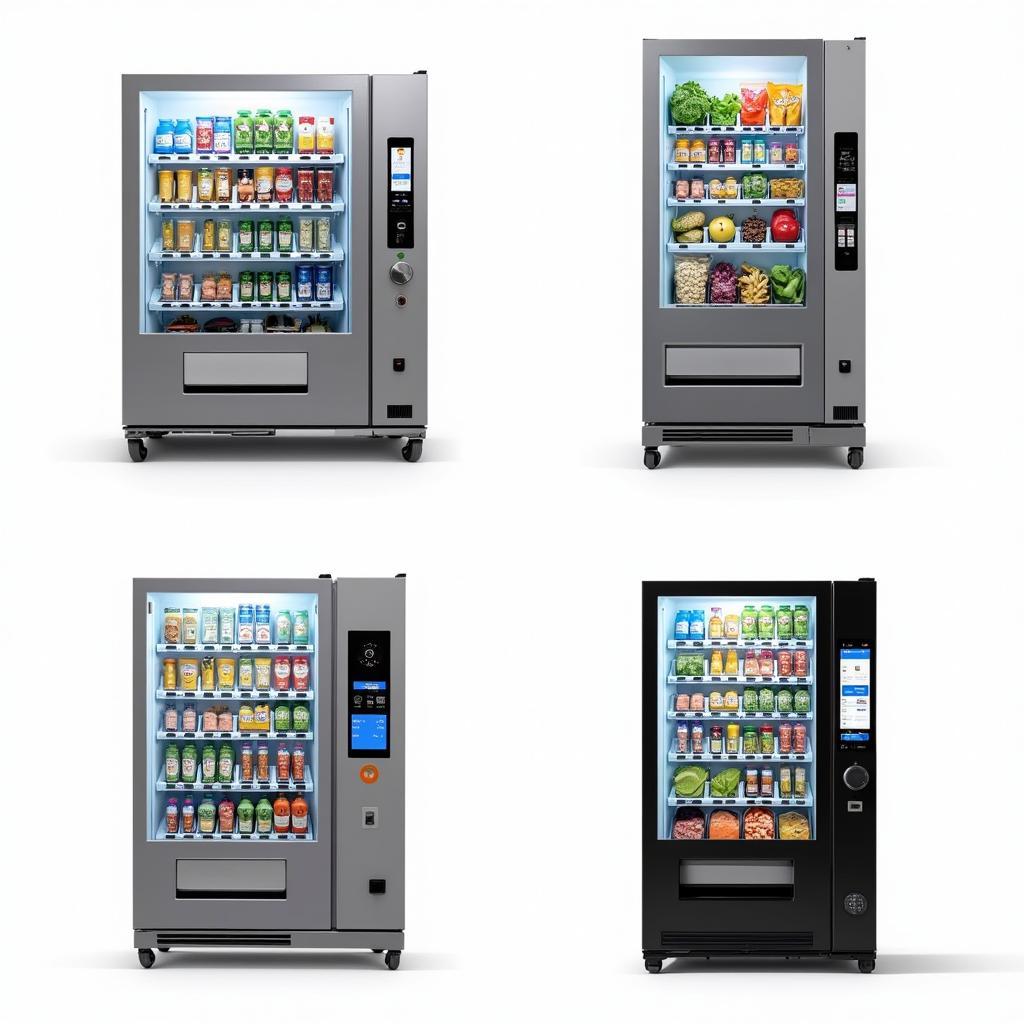 Different types of cold food vending machines: small capacity, large capacity, specialized, and smart machines.