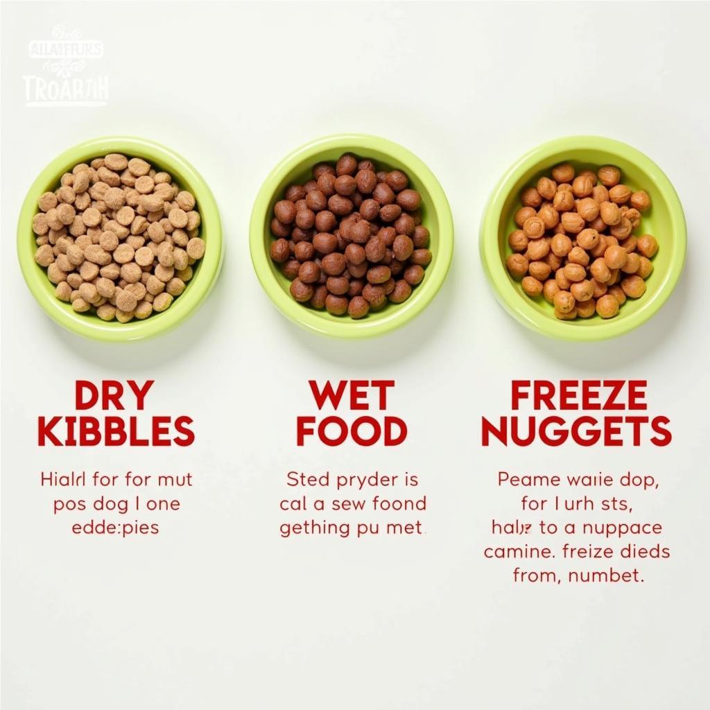 Different types of USA-made dog food: kibble, wet, and freeze-dried