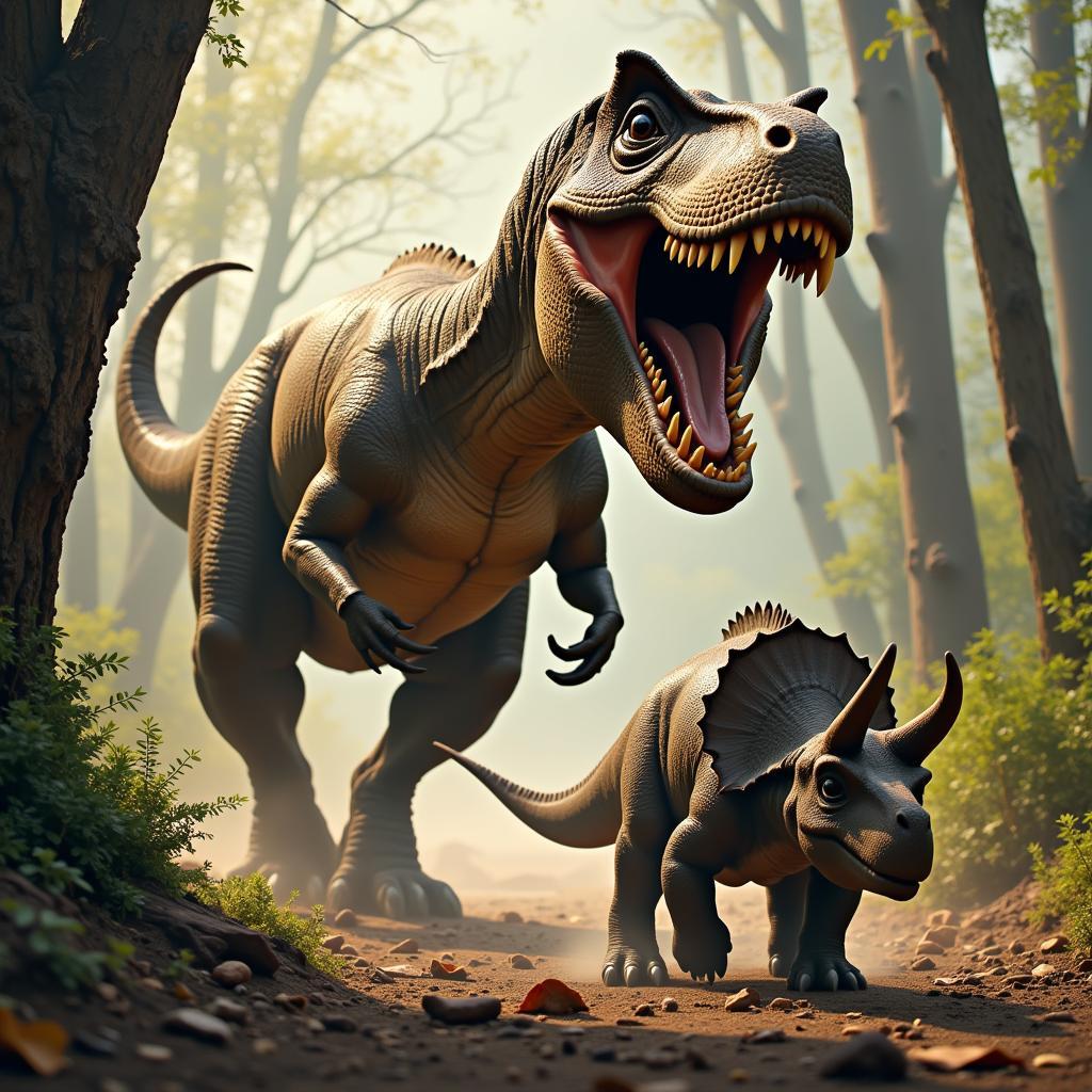 Tyrannosaurus Rex Hunting Triceratops