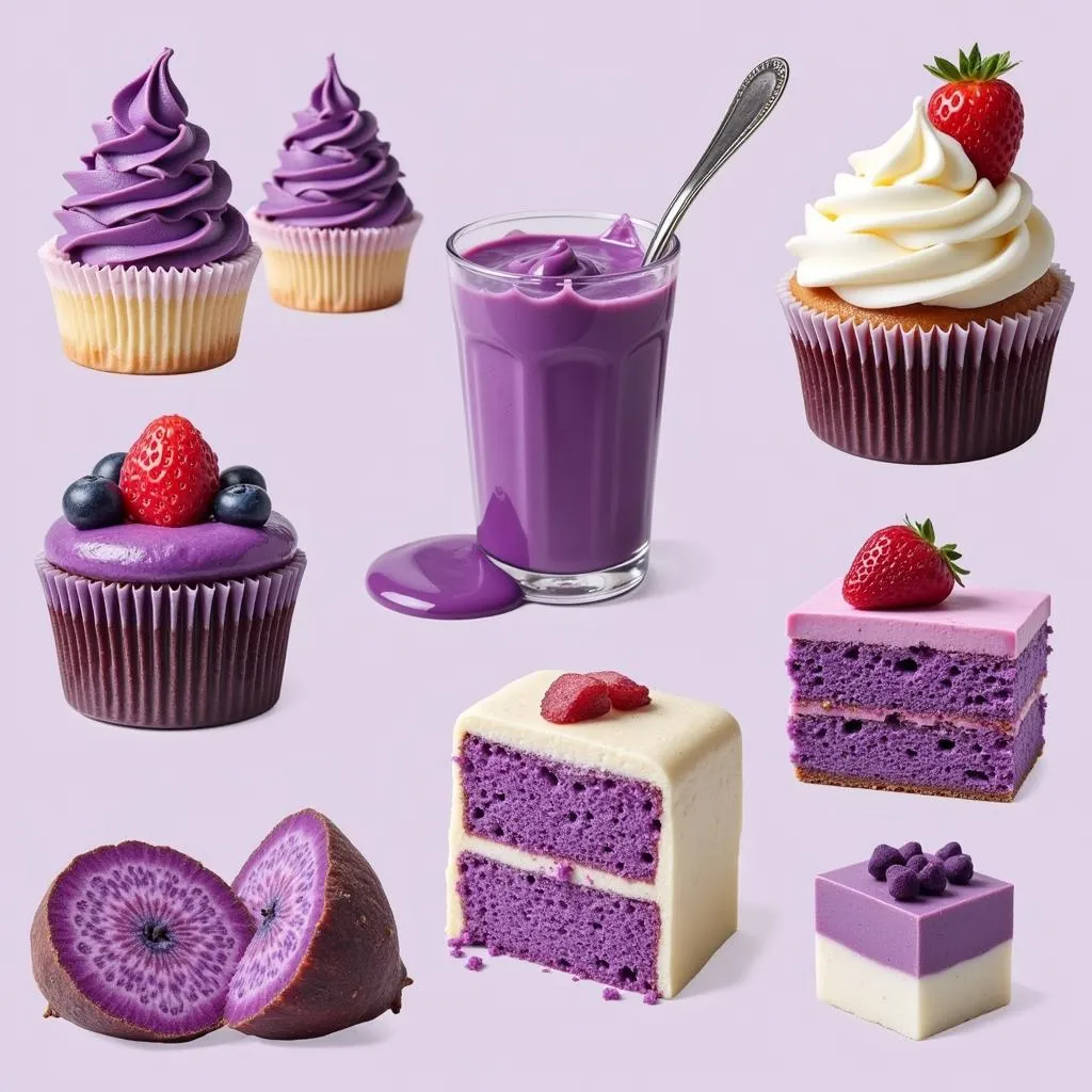 Ube desserts made with natural purple food coloring