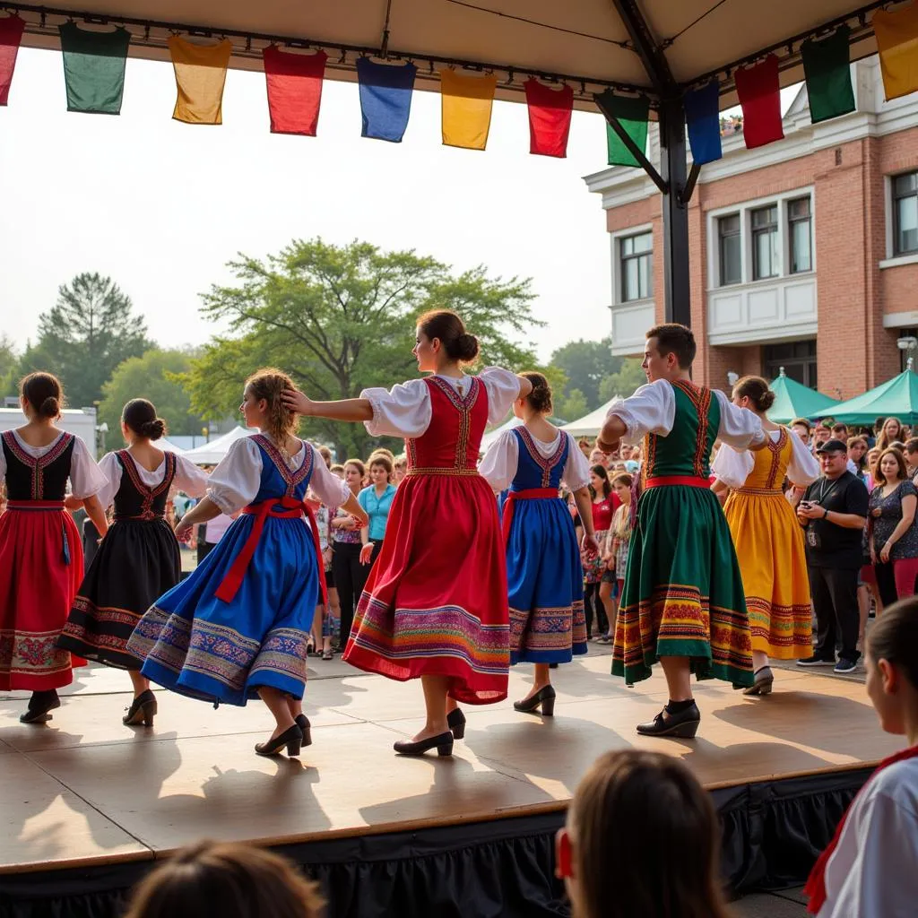 Ukrainian dancers performing traditional dance at a food fest