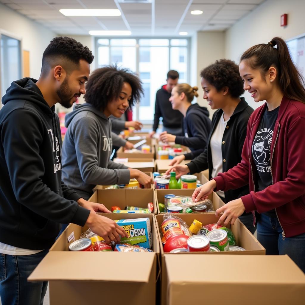 Volunteers sorting food donations at a UniSocial food bank