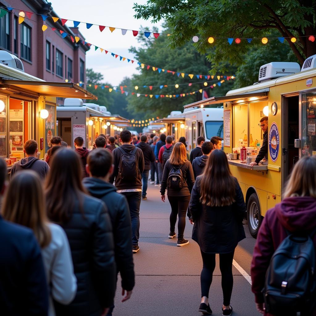 Students enjoying a food truck rally at the University of New Haven