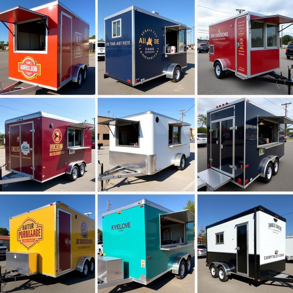 Used food trailers in various setups