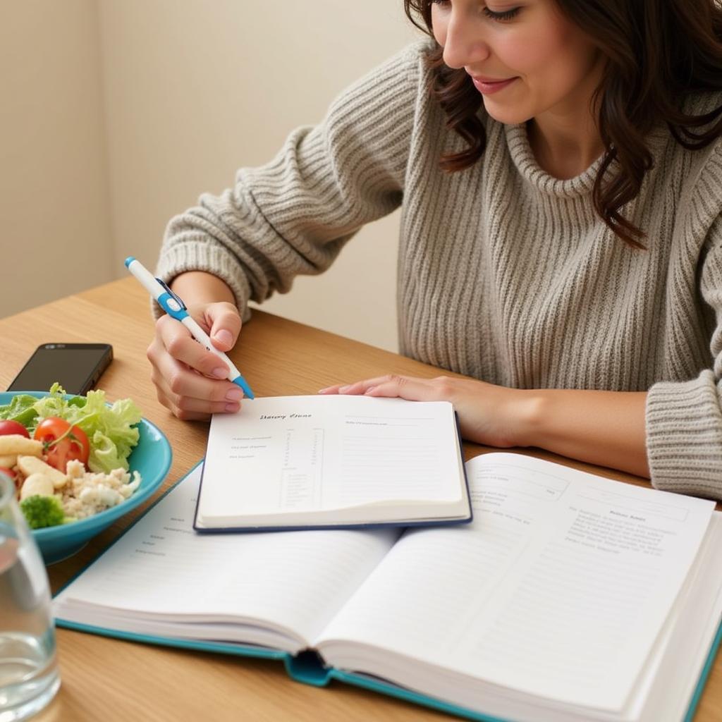 Person Using a Food Journal at a Table