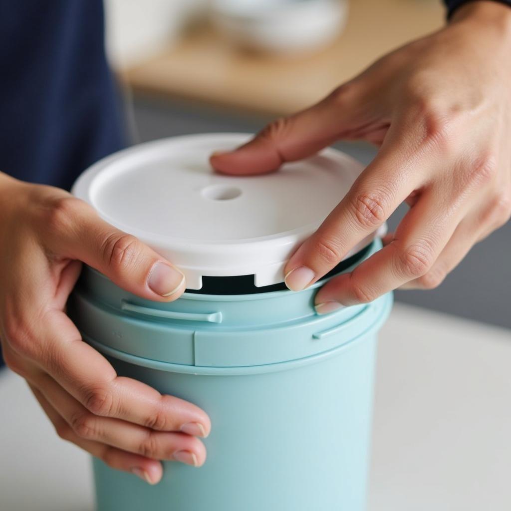 Using a gamma lid on a food storage bucket to demonstrate sealing technique