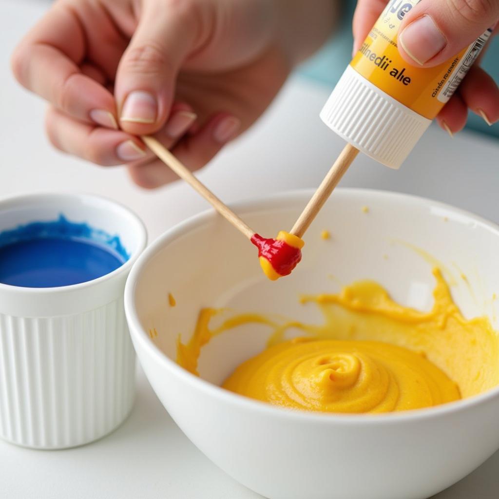 Adding Chefmaster gel food coloring to cake batter