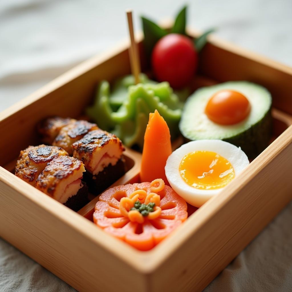 Arranging food with picks in a bento box