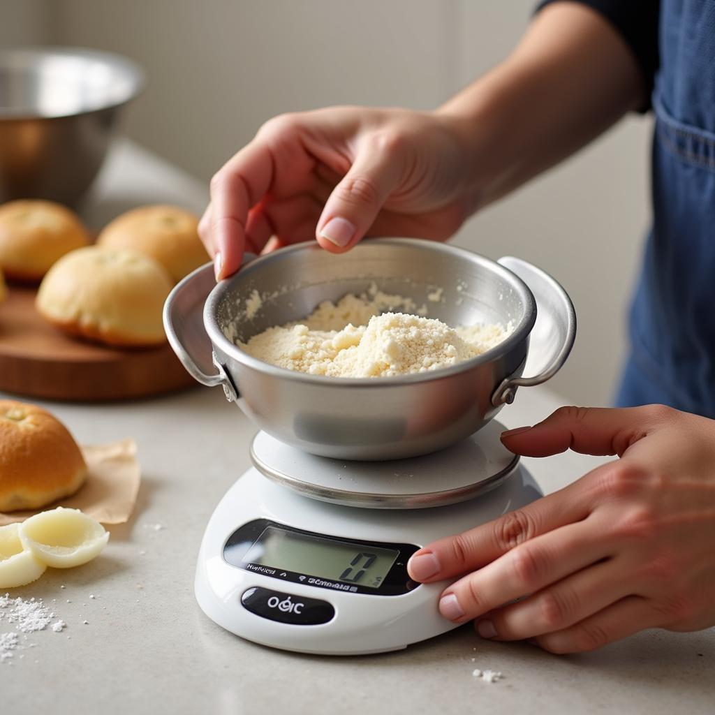 Person using a food scale while baking