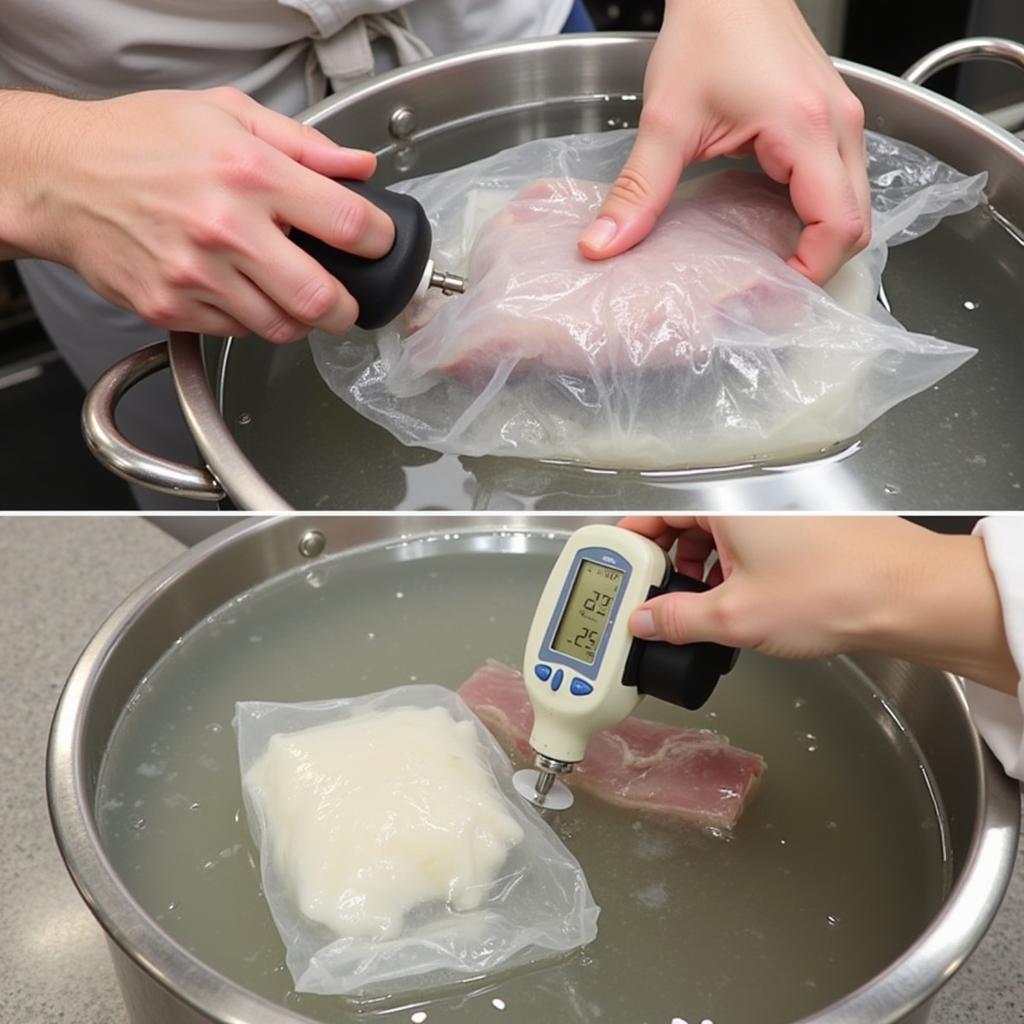 Sous vide cooking with an immersion heater