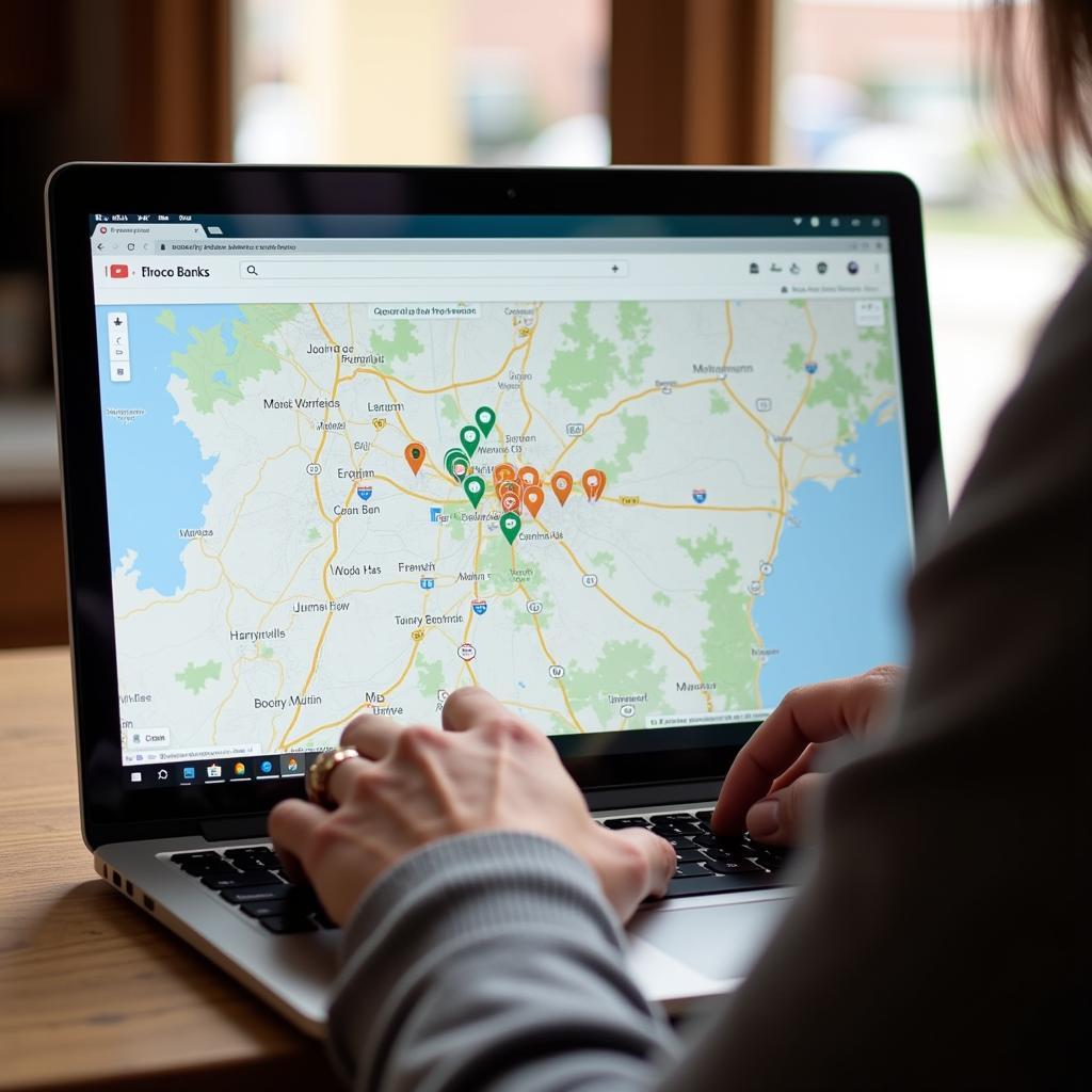 Person using a laptop to locate food banks in Rocky Mount