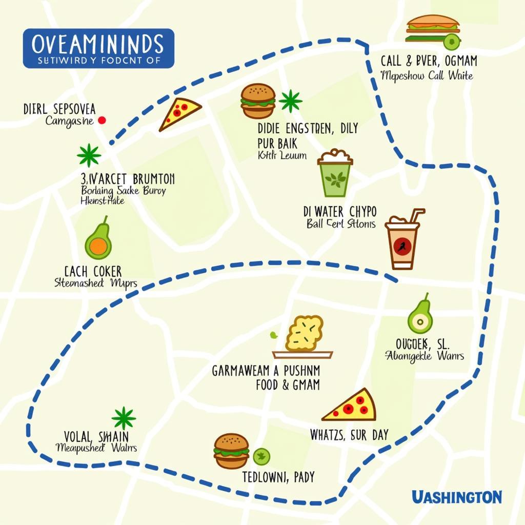 UW Campus Map Highlighting Food Walk Route