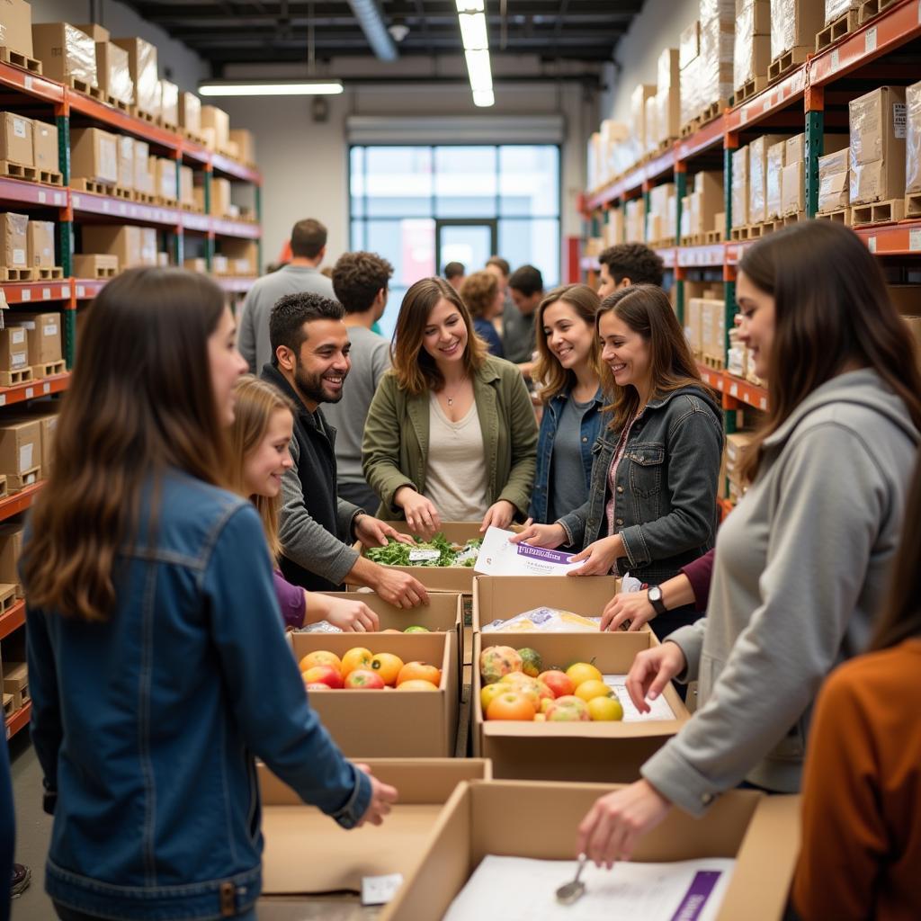 Volunteers sorting donations at a Van Buren food bank