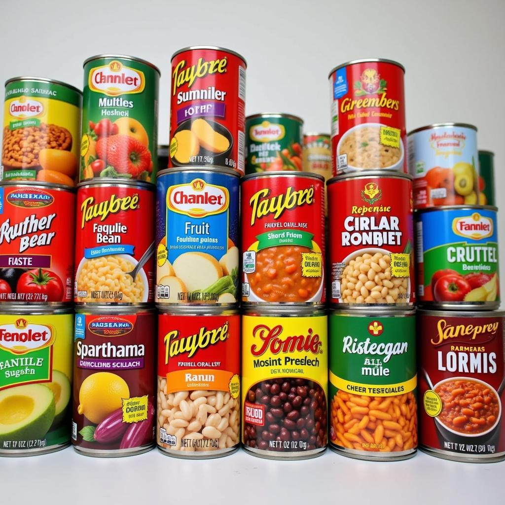 Variety of Canned Goods on Supermarket Shelves