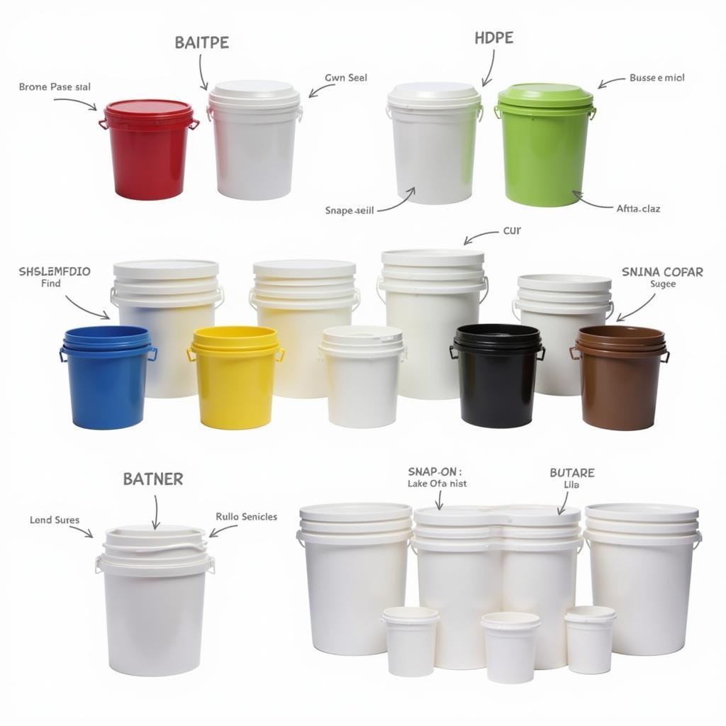 Assortment of food grade buckets with different lids