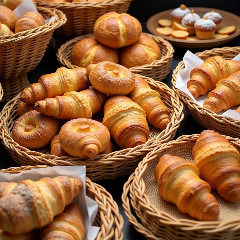 Variety of frozen bakery products in a bakery shop.