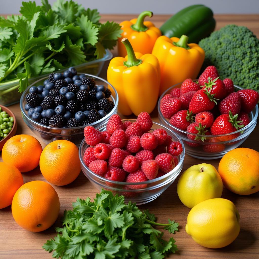 Colorful array of fresh fruits and vegetables