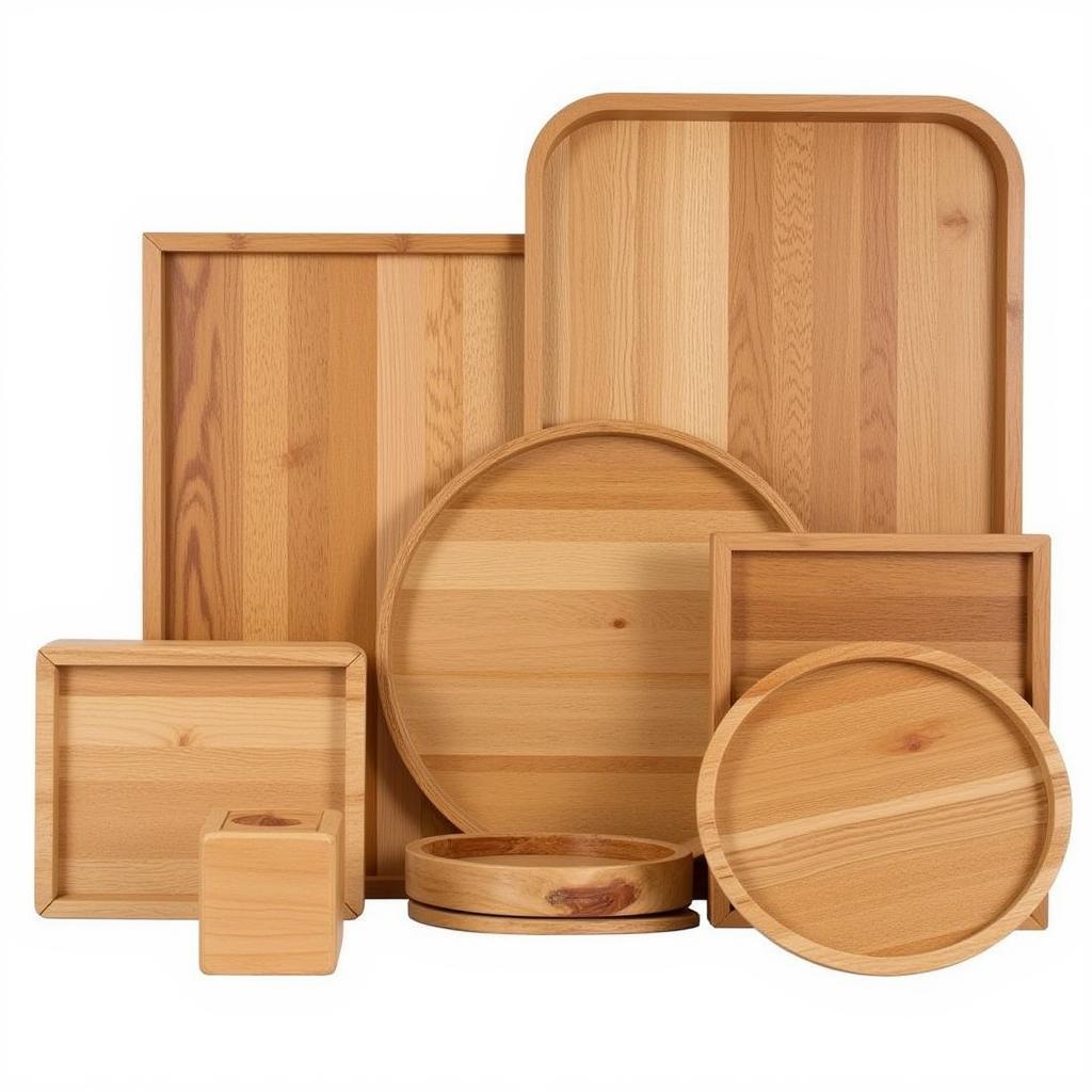 Variety of wooden trays in different shapes and sizes