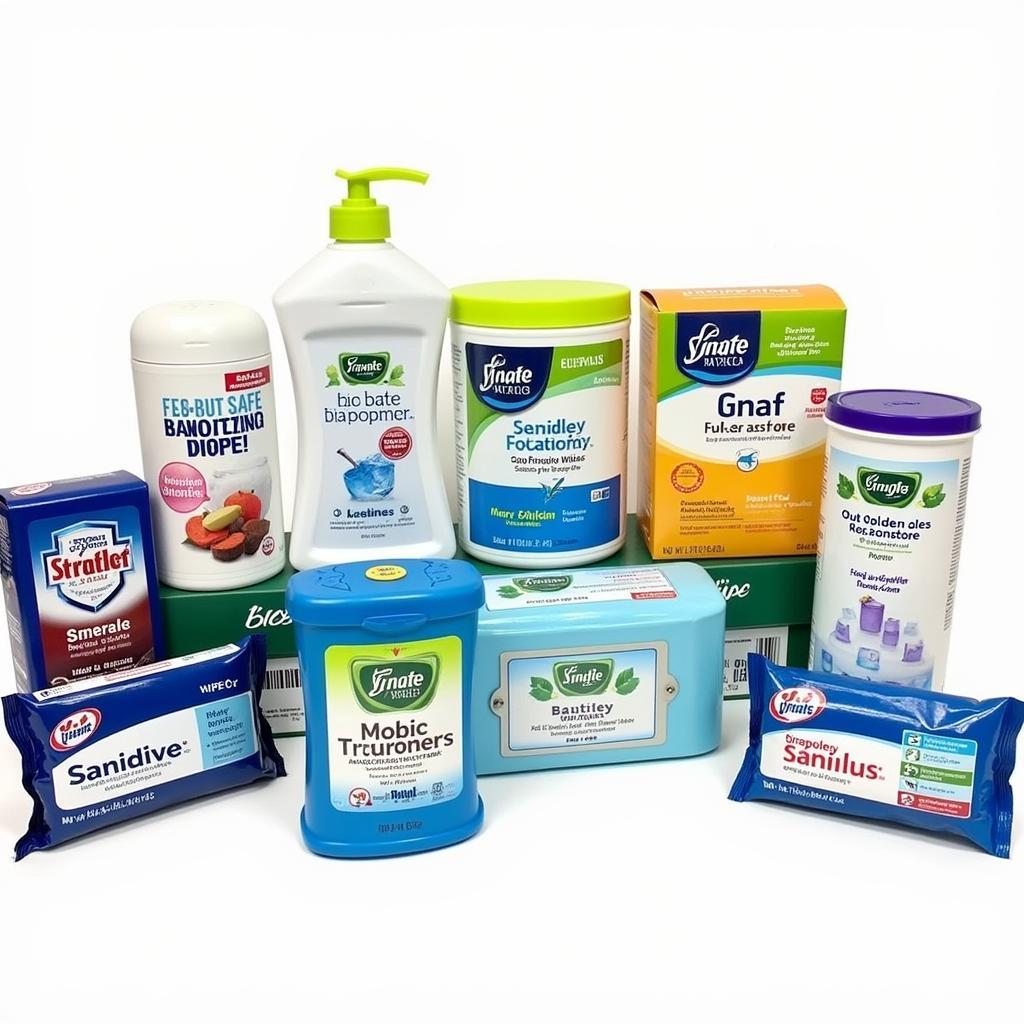 Different brands and types of food safe sanitizing wipes displayed on a shelf