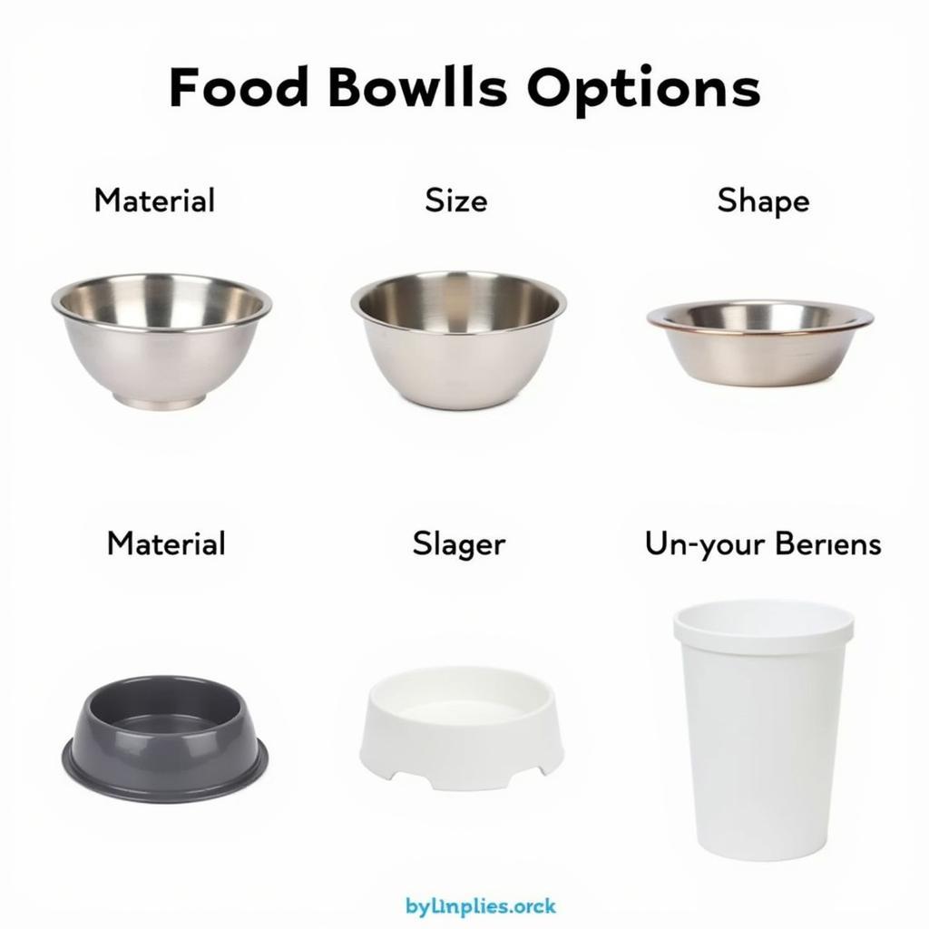 An assortment of guinea pig food bowls in different materials and shapes, including ceramic, stainless steel, and heavy-bottomed bowls