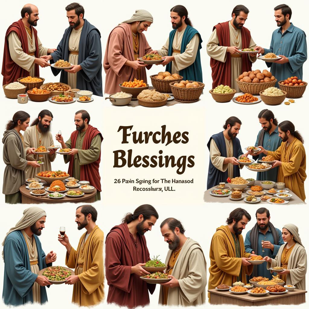 A collage showcasing diverse cultural and religious representations of food blessings