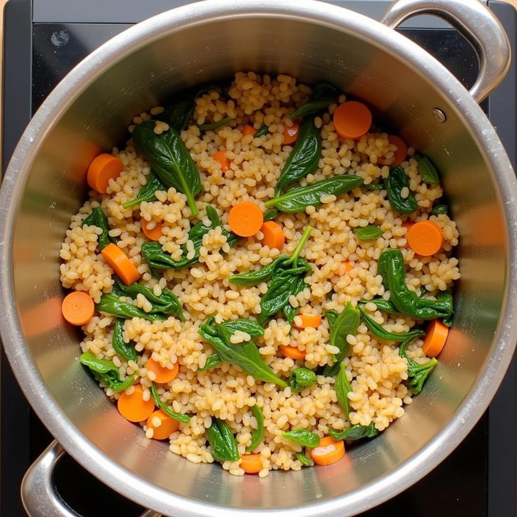 A pot of vegan dog food simmering on a stovetop