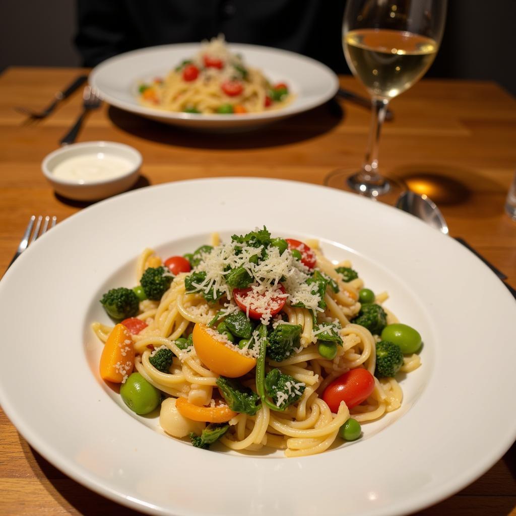 Vegetarian pasta paired with Pinot Blanc