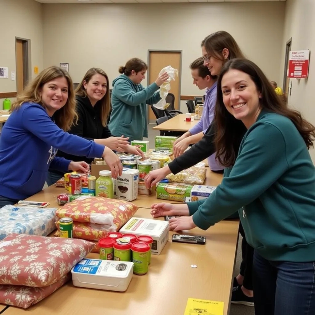 Volunteers at Vernon Food Pantry organizing donated food items