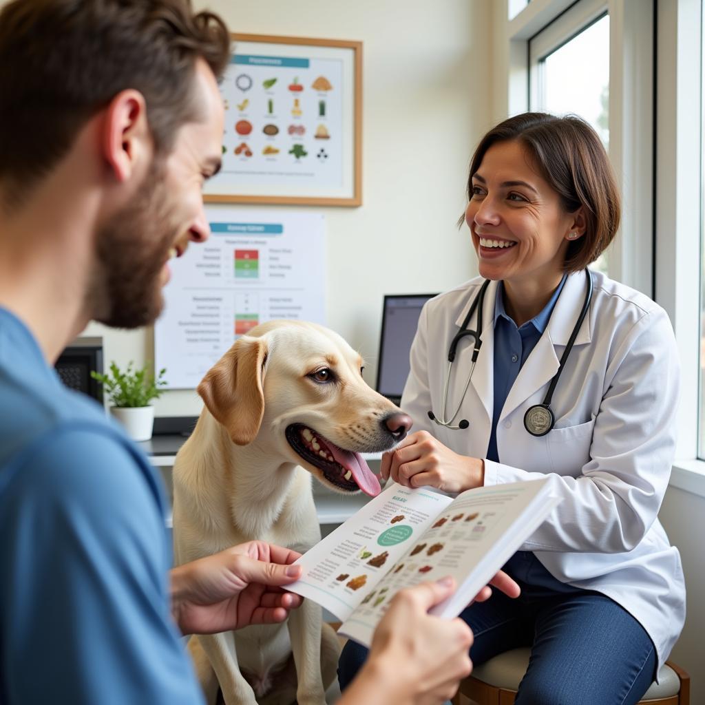 Veterinarian advising on dog food supplements