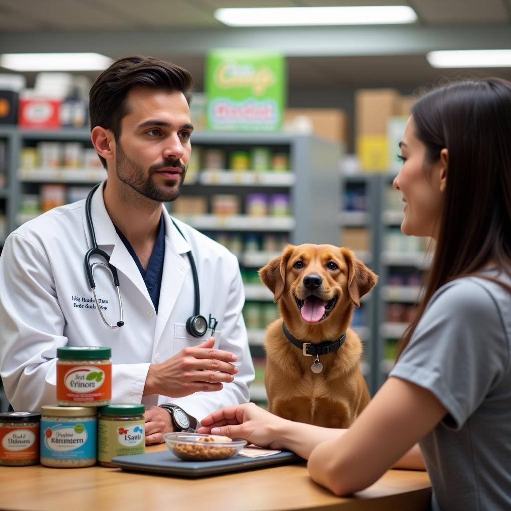  Veterinarian providing guidance on choosing dog food