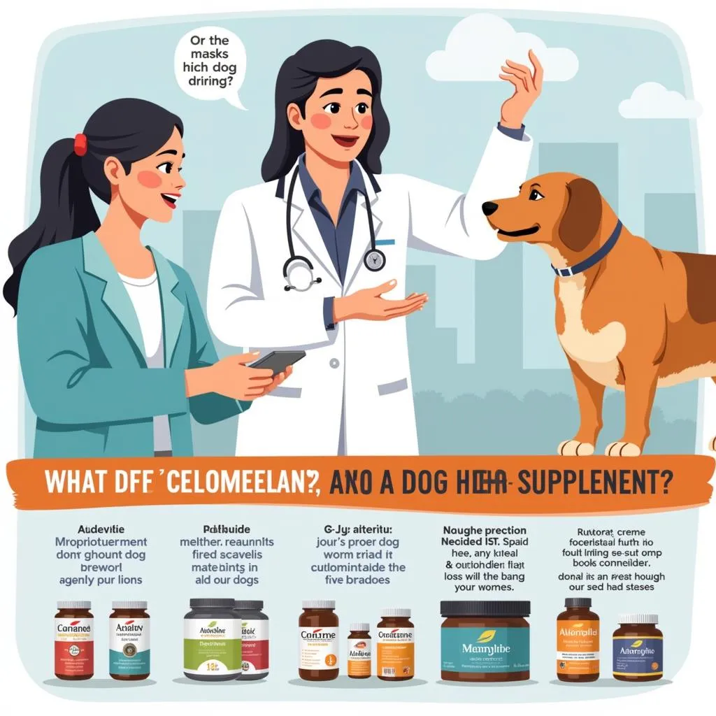 A veterinarian talking to a dog owner about supplements.