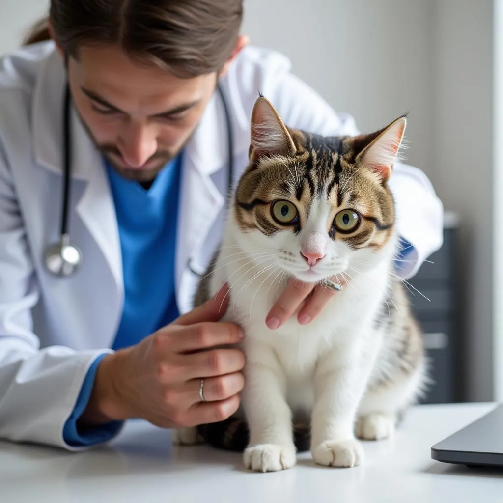 Veterinarian Examining a Cat