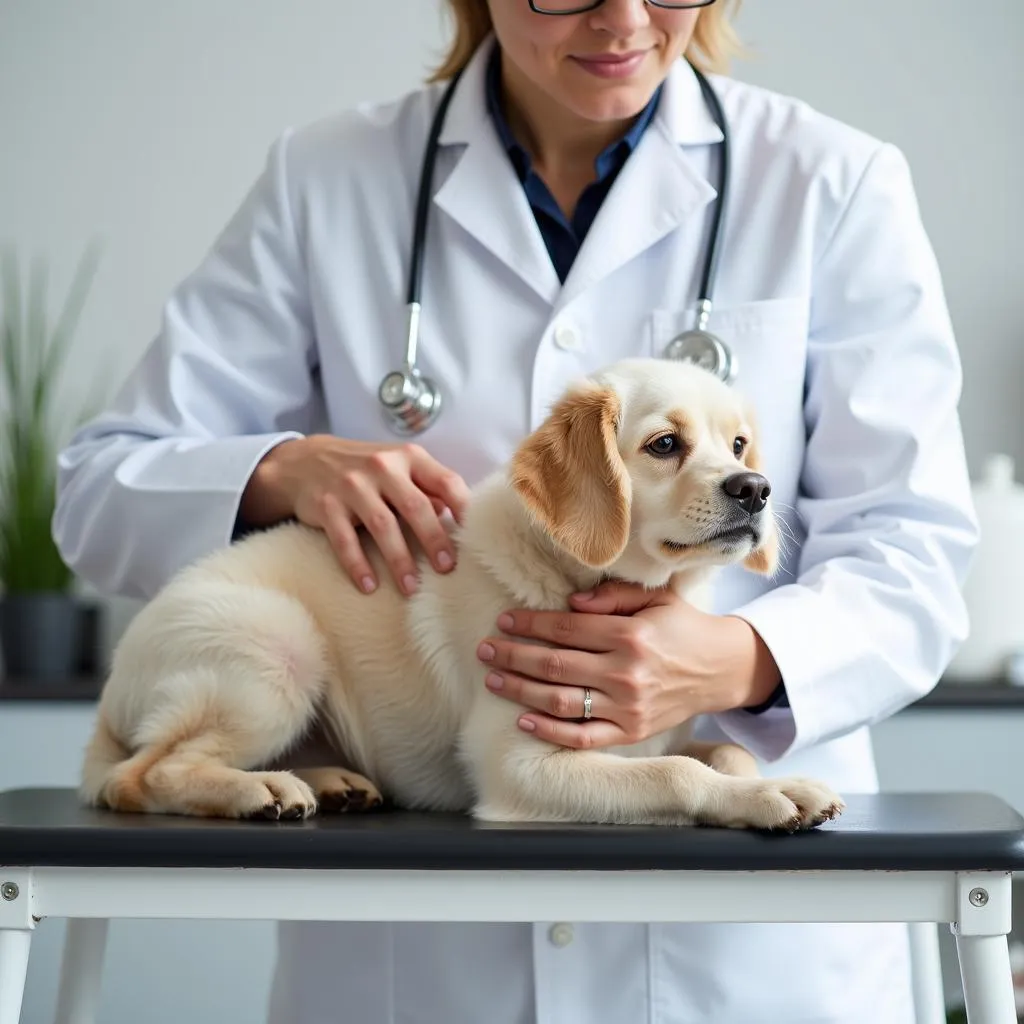 Veterinarian examining a dog