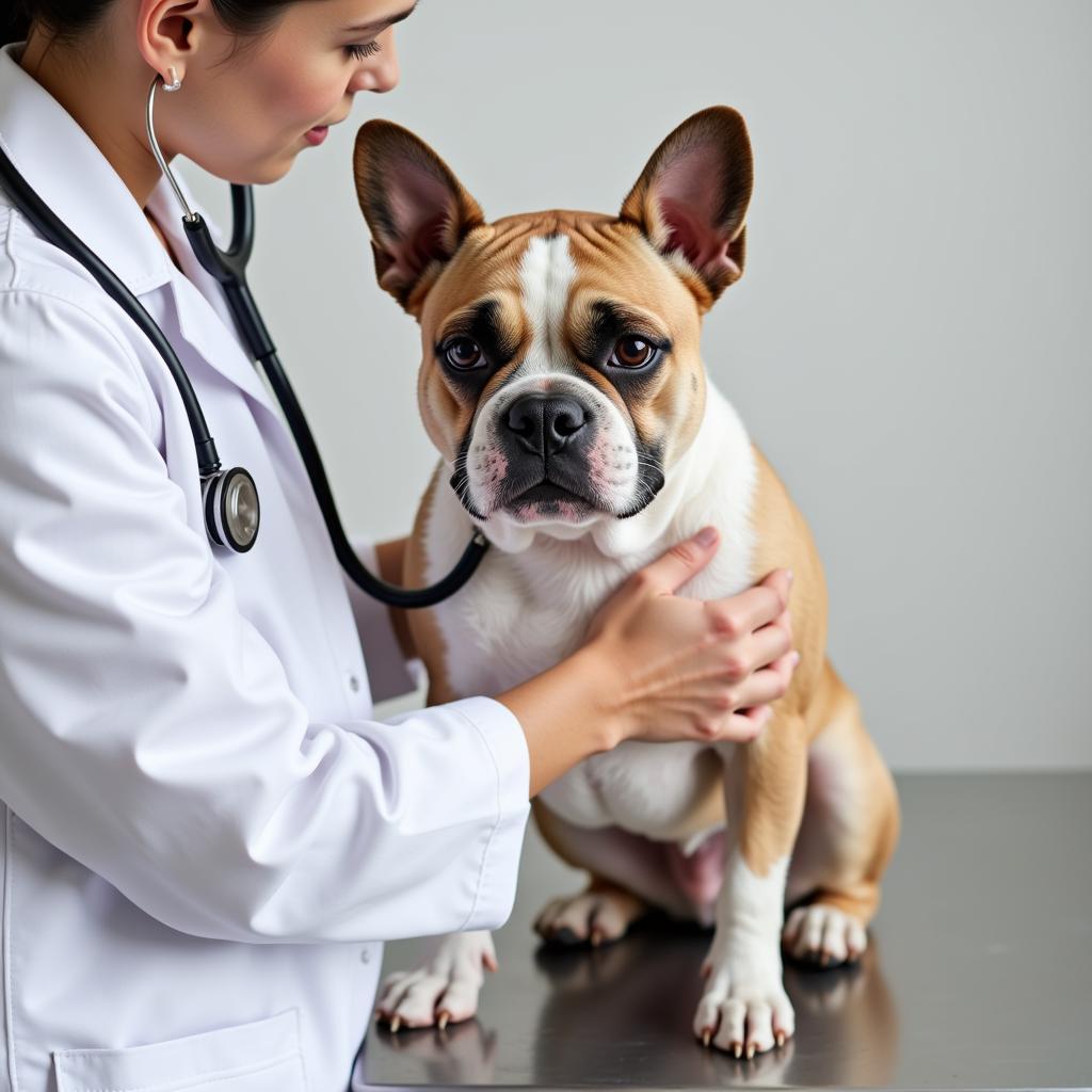 Veterinarian examining a French Bulldog