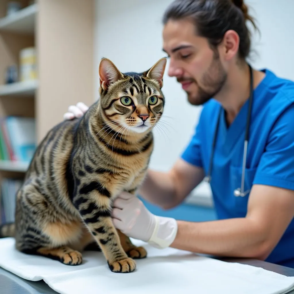 Veterinarian Examining a Healthy Cat