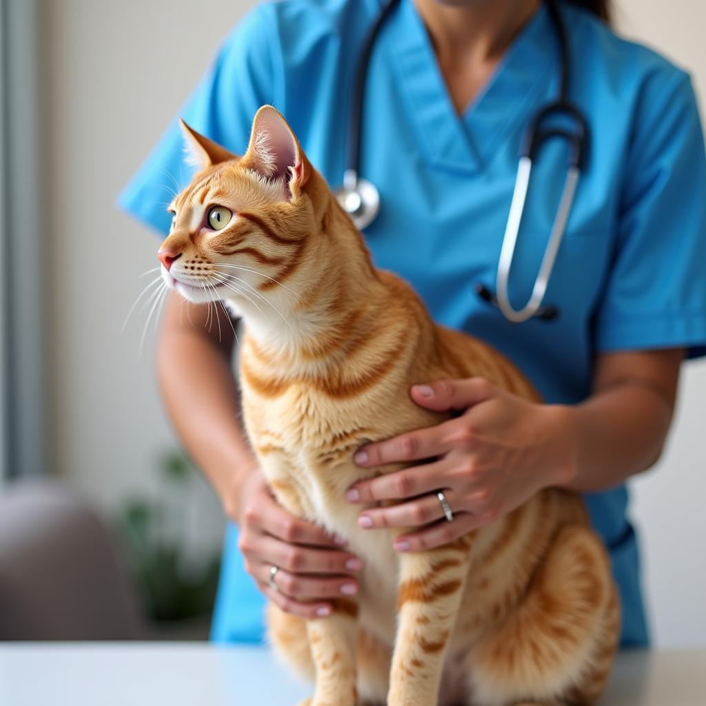 Veterinarian Examining a Cat's Digestive Health