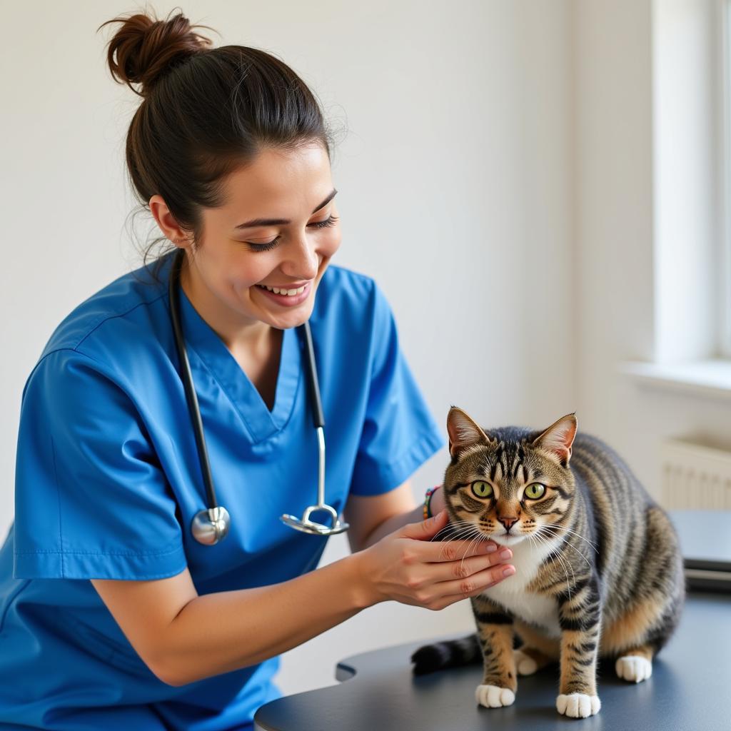 Veterinarian Examining a Cat