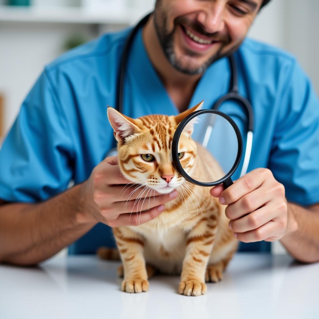 Veterinarian examining a cat for allergies