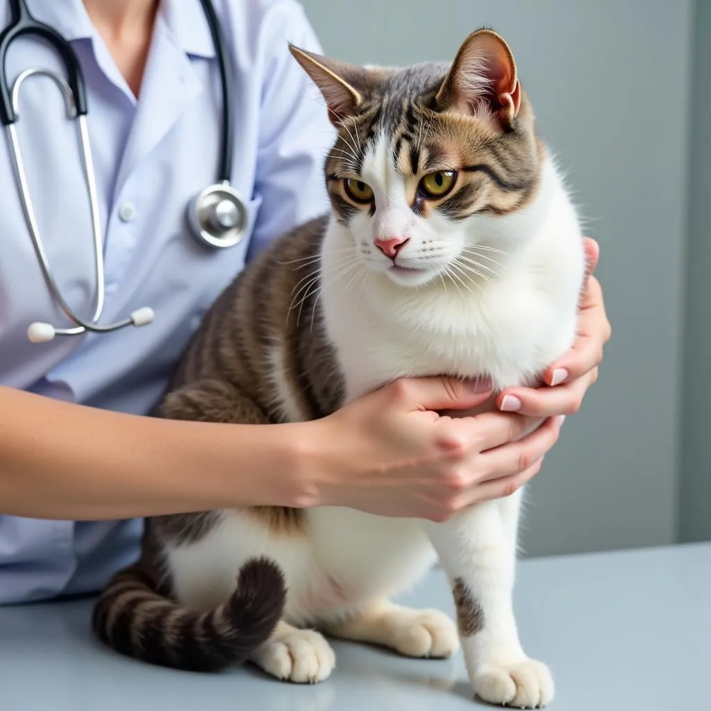 Veterinarian examining a cat experiencing digestive problems